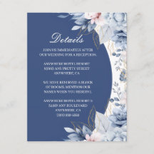 Tarjeta de Detalles de Boda con Flores Azules Polv