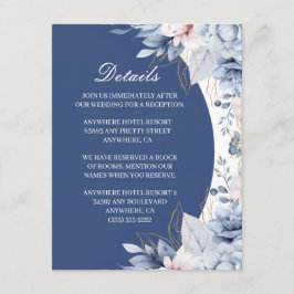 Recepción Tarjeta de Detalles de Boda con Flores Azules Polv