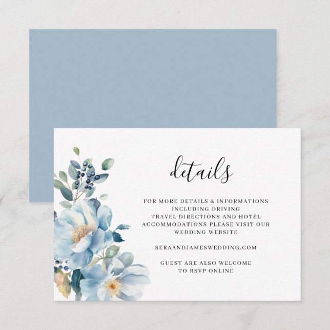 Recepción Tarjeta de detalles de boda con flores de acuarela (Anverso / Reverso)