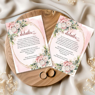 Recepción Tarjeta de Detalles de Boda con Flores Rosadas y V