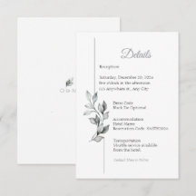 Tarjeta de detalles de boda con follaje clásico en