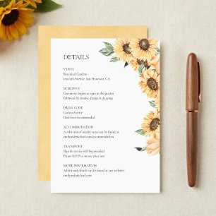 Recepción Tarjeta de Detalles de Boda con Girasoles Rústicos