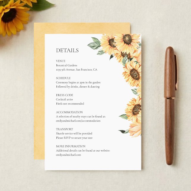 Recepción Tarjeta de Detalles de Boda con Girasoles Rústicos (Subido por el creador)