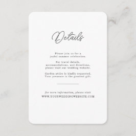 Recepción Tarjeta de detalles de boda con guión blanco negro