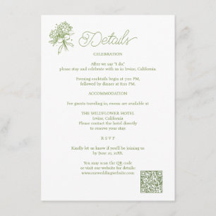 Recepción Tarjeta de Detalles de Boda con Hortensias Verde S