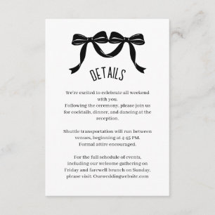Recepción Tarjeta de detalles de boda con lazo negro moderno