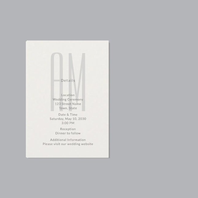 Recepción Tarjeta de detalles de boda con monograma arquitec (Subido por el creador)