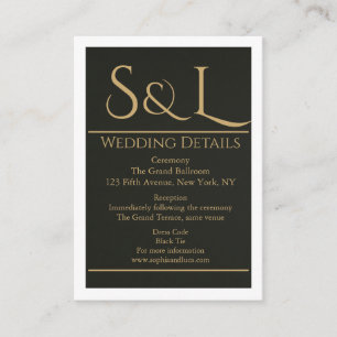 Recepción Tarjeta de Detalles de Boda con Monograma Dark Lux