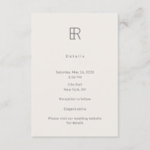 Tarjeta de Detalles de Boda con Monograma Minimali