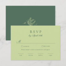 Tarjeta de detalles de boda con monograma verde pi