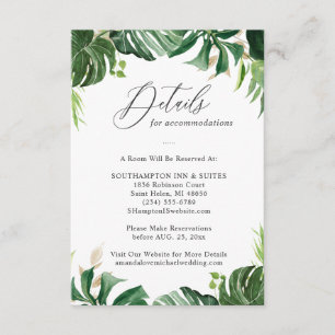 Recepción Tarjeta de Detalles de Boda con Palmeras Tropicale