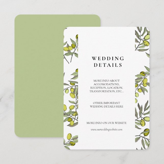 Recepción Tarjeta de detalles de boda con patrón de ramas de (Anverso / Reverso)