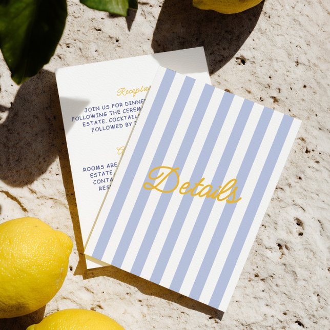 Recepción Tarjeta de Detalles de Boda con Rayas Amarillas y  (Italian Yellow & Blue Stripes Wedding Details Card)