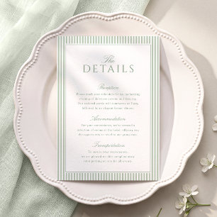 Recepción Tarjeta de Detalles de Boda con Rayas Verde Salvia