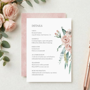 Recepción Tarjeta de Detalles de Boda con Rosa Rosa Rubor
