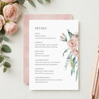 Recepción Tarjeta de Detalles de Boda con Rosa Rosa Rubor