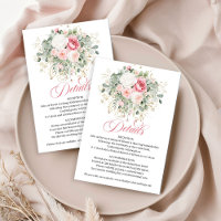 Tarjeta de Detalles de Boda con Rosas y Verdor al