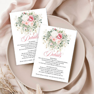 Recepción Tarjeta de Detalles de Boda con Rosas y Verdor al 