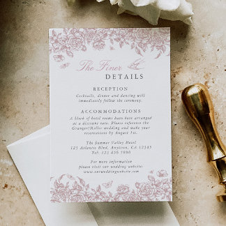 Recepción Tarjeta de Detalles de Boda con Toile Rosa y Flora
