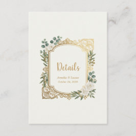 Recepción Tarjeta de detalles de boda con verde marfil dorad