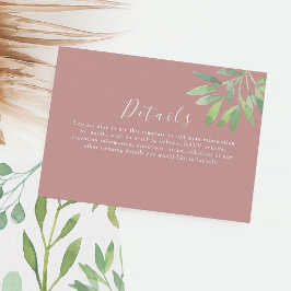 Recepción Tarjeta de Detalles de Boda con Verde y Rosa Polvo