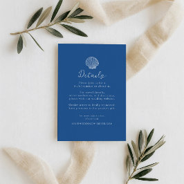 Recepción Tarjeta de detalles de boda costera concha azul fr