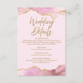 Recepción Tarjeta de detalles de Boda de Agate Rosado y Oro