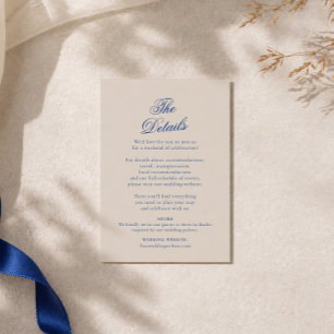 Recepción Tarjeta de Detalles de Boda de Caligrafía Azul Cob