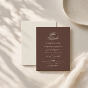 Recepción Tarjeta de Detalles de Boda de Chocolate Marrón Ol