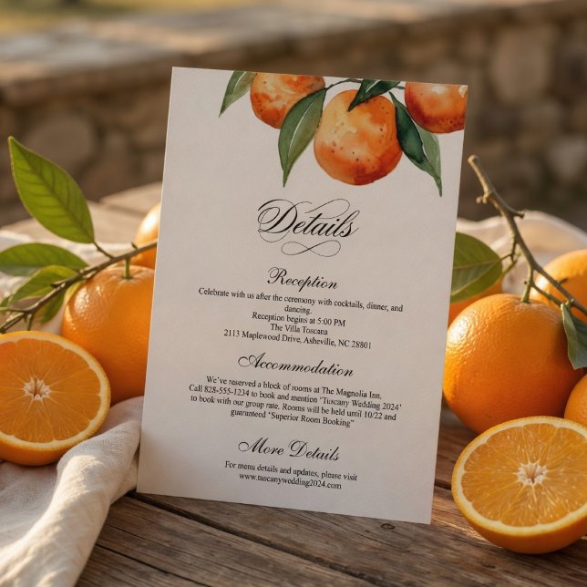 Recepción Tarjeta de Detalles de Boda de Cítricos | Naranja  (Subido por el creador)