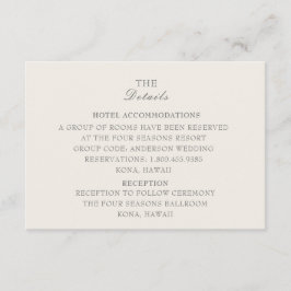 Recepción Tarjeta de detalles de Boda de Ecru