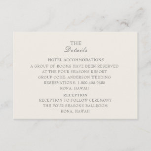 Recepción Tarjeta de detalles de Boda de Ecru