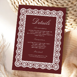 Recepción Tarjeta de detalles de boda de encaje borgoña