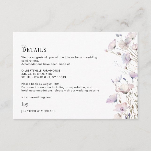 Recepción Tarjeta de Detalles de Boda de Flor Silvestre Bohe (Anverso)