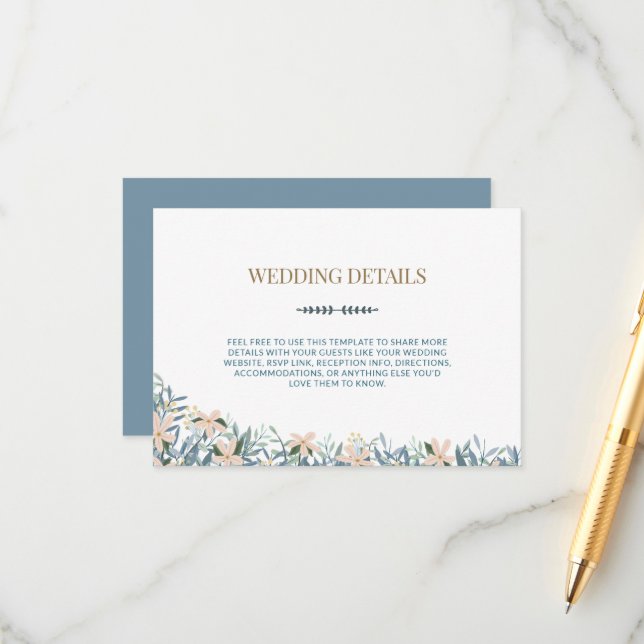 Recepción Tarjeta de Detalles de Boda de Flor Silvestre con  (Anverso/Reverso In Situ)