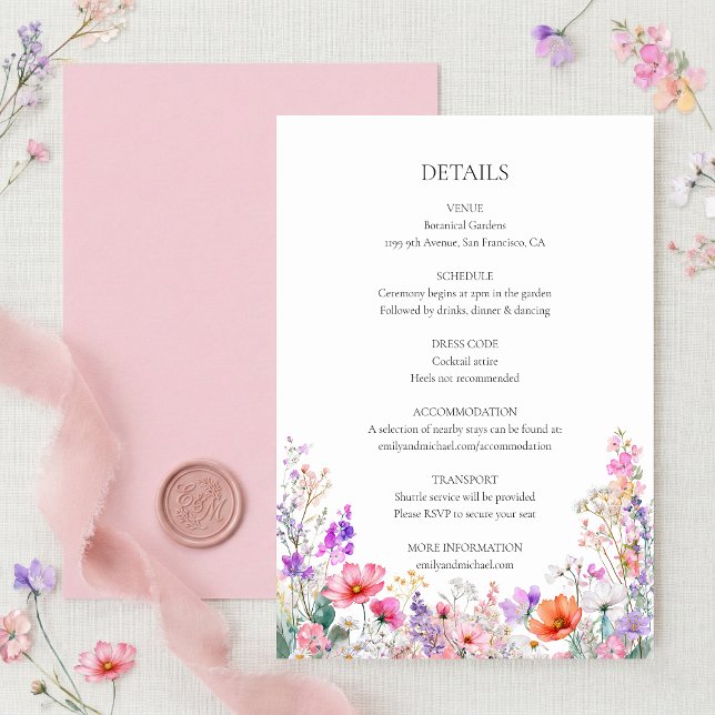 Recepción Tarjeta de Detalles de Boda de Flores Silvestres d (Subido por el creador)
