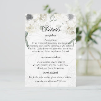 Recepción Tarjeta de detalles de boda de flores verdes blanc
