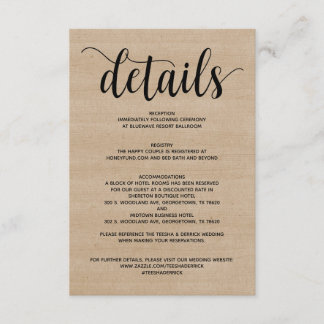 Recepción Tarjeta de detalles de boda de granja rústica