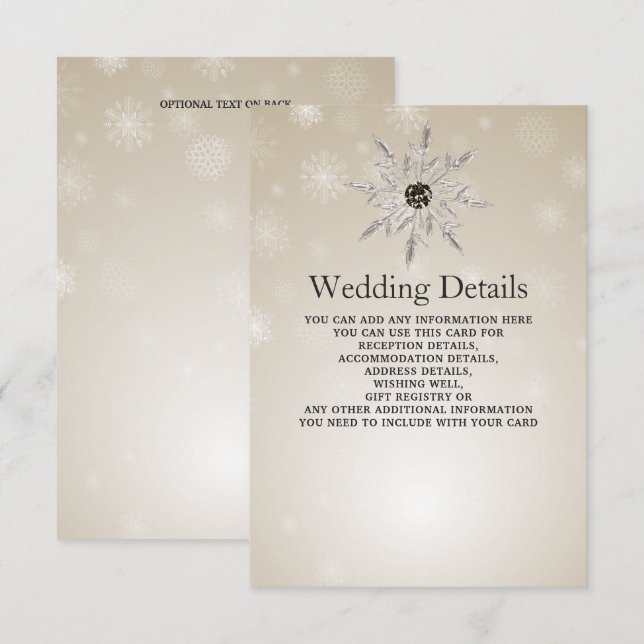 Recepción Tarjeta de detalles de boda de invierno de copos d (Anverso / Reverso)
