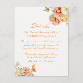 Recepción Tarjeta de Detalles de Boda de Jardín de Verano co