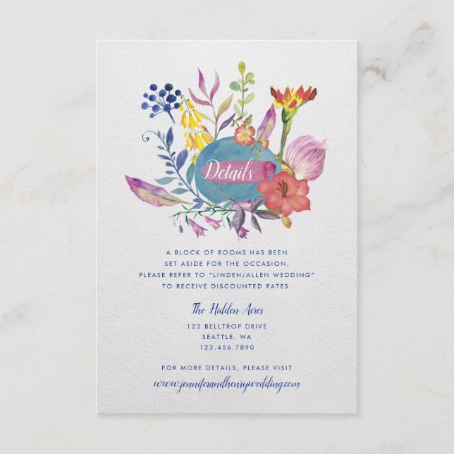 Recepción Tarjeta de detalles de boda de jardín encantada (Anverso)