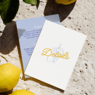 Recepción Tarjeta de Detalles de Boda de Limón Italiano Azul