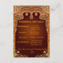 Tarjeta de Detalles de Boda de Lujo Rojo y Dorado