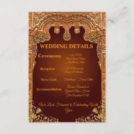 Recepción Tarjeta de Detalles de Boda de Lujo Rojo y Dorado