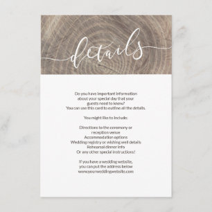 Recepción Tarjeta de detalles de boda de madera rústica