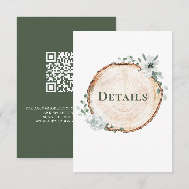 Recepción Tarjeta de detalles de boda de madera rústica con  (Anverso / Reverso)
