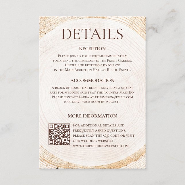 Recepción Tarjeta de detalles de boda de madera rústica con  (Anverso)