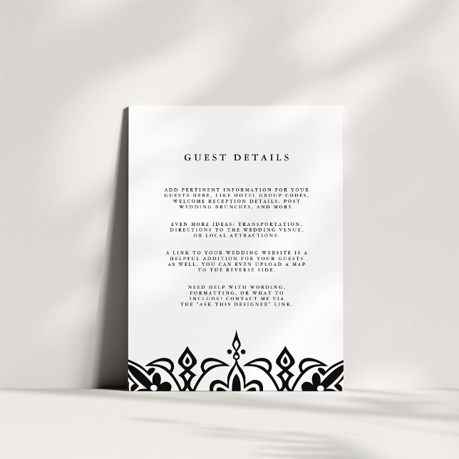 Recepción Tarjeta de detalles de Boda de Marrakech | Negro (Subido por el creador)