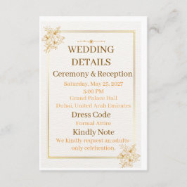 Recepción Tarjeta de Detalles de Boda de Oro Blanco Elegante