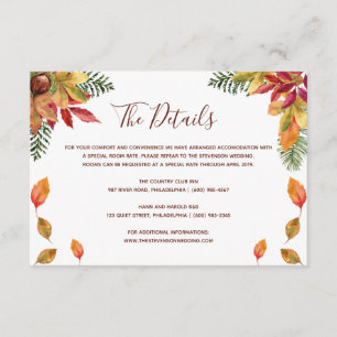 Recepción Tarjeta de detalles de boda de otoño para enamorar